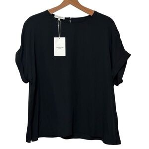 NWT Lafayette 148 New York 100% Silk Short Sleeve Blouse in Black